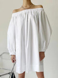 Amfeov White One-shoulder Puff Sleeve Cotton Dress