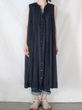 Amfeov Sleeveless Pleated Pure Cotton A-line Dress