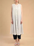 Amfeov Sleeveless Pleated Pure Cotton A-line Dress