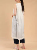 Amfeov Sleeveless Pleated Pure Cotton A-line Dress