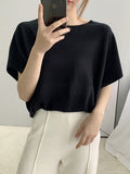 christmas outfit Amfeov Half Sleeves Loose Solid Color Off-The-Shoulder Knitwear Pullovers Sweater Tops