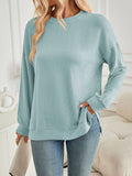 christmas outfit Amfeov High-Low Long Sleeves Pleated Solid Color Split-Joint Split-Side Round-Neck Sweatershirt