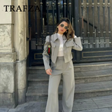 cold weather outfits Amfeov 2024 Spring Summer Casual Women Solid Suits Fashion Streetwear Pockets Turn-down Collar Short Jackets+Chic Wide leg pants