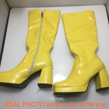 cold weather outfits Amfeov Women Knee High Boots Toe Block Heels 10cm Platform 2.5cm Big Size 43 Concise Female Bota