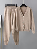 christmas outfit Amfeov Casual Loose Solid Color V-Neck Cardigan Tops & Harem Pants Two Pieces Set