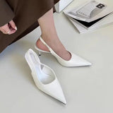 Amfeov Elegant High Heels Silver Pumps Women 2024Summer Slingbacks Pointed Toe Party Shoes Woman Solid Thin Heeled Sandals Ladies