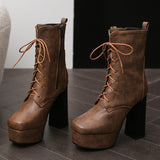 cold weather outfits Amfeov Female Boots Toe Ultrahigh Heels 12.5cm Platform 3.5cm Lace Up Big Size 49 50 Fashion Women Booty