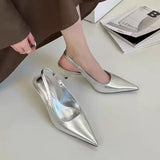 Amfeov Elegant High Heels Silver Pumps Women 2024Summer Slingbacks Pointed Toe Party Shoes Woman Solid Thin Heeled Sandals Ladies