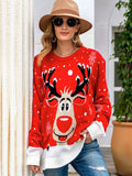 christmas outfit Amfeov Casual Loose Long Sleeves Printed Round-Neck Sweater Tops