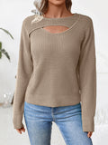 christmas outfit Amfeov Long Sleeves Loose Hollow Solid Color Split-Joint Round-Neck Pullovers Sweater Tops