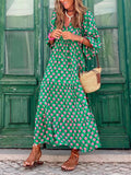 Amfeov Hot Green Printed Vacation Loose Maxi Dresses