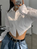 Amfeov White Button Front Cropped Long Sleeve Blouse