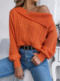 christmas outfit Amfeov Long Sleeves Loose Asymmetric Solid Color Split-Joint One-Shoulder Pullovers Sweater Tops