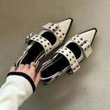 Amfeov Slingback Shoes Gothic Chunky Heels Women's Pumps Rivet Street Style Medium Heel Punk Vintage Casual Sandals Spring Summer 2024