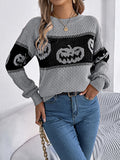 christmas outfit Amfeov Long Sleeves Loose Contrast Color Split-Joint Round-Neck Pullovers Sweater Tops