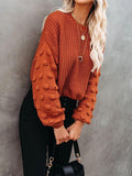 christmas outfit Amfeov Long Sleeves Loose Hollow Solid Color Round-Neck Knitwear Pullovers Sweater Tops