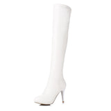 cold weather outfits Amfeov Ladies Over-Knee High Boots Pointed Toe Thin Heels Platform Size 32-45 Black White S2687