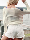 christmas outfit Amfeov Long Sleeves Loose Split-Joint Striped Round-Neck Pullovers Sweater Tops