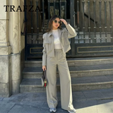 cold weather outfits Amfeov 2024 Spring Summer Casual Women Solid Suits Fashion Streetwear Pockets Turn-down Collar Short Jackets+Chic Wide leg pants