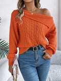 christmas outfit Amfeov Long Sleeves Loose Asymmetric Solid Color Split-Joint One-Shoulder Pullovers Sweater Tops