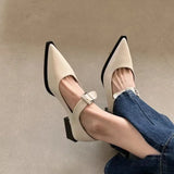 Amfeov 2024 New Ladies Shoes  Basic Lace Up Women's High Heels Square Heel Pointed Toe Pumps Solid Color Shoes Women Heels Women