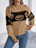 christmas outfit Amfeov Long Sleeves Loose Contrast Color Split-Joint Round-Neck Pullovers Sweater Tops