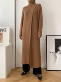 christmas outfit Amfeov Original Loose Solid Color Split-Front Sweater Dress