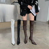 Amfeov Women Stretch Boots,High Heels Over The Knee Booties,Fashion Flock Botas,Plush Winter Shoes,Metal Toe,Black,Dropship