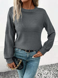 christmas outfit Amfeov Long Sleeves Loose Solid Color Split-Joint Round-Neck Pullovers Sweater Tops