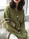 christmas outfit Amfeov Casual Loose Long Sleeves Buttoned Contrast Color V-Neck Cardigan Tops