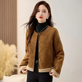 cold weather outfits Amfeov Winter Style Chamois Leather Lamb Wool Integrated Jacket Thickened Crew Neck Petite Cropped Top Stylish Warm For Cold Weather Sc