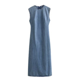 cold weather outfits Amfeov Women's Sleeveless Denim Long Dress, Casual Slimming Dress, Versatile Midi Dress, New Fashion