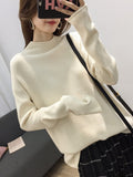 christmas outfit Amfeov Casual Loose Long Sleeves Solid Color Half Turtleneck Sweater Tops