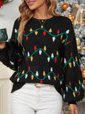 christmas outfit Amfeov Long Sleeves Loose Contrast Color Round-Neck Pullovers Sweater Tops