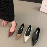 Amfeov New Footwear Fashion Designer Rivet Ladies Flats With Shoes Pointed Toe Shallow Women Flats Boat Shoes Female Slides