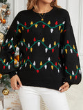 christmas outfit Amfeov Long Sleeves Loose Contrast Color Round-Neck Pullovers Sweater Tops