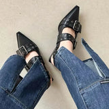 Amfeov Slingback Shoes Gothic Chunky Heels Women's Pumps Rivet Street Style Medium Heel Punk Vintage Casual Sandals Spring Summer 2024