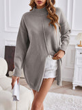 christmas outfit Amfeov Long Sleeves Loose Solid Color Split-Front Velvet Mock Neck Pullovers Sweater Tops