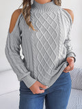 christmas outfit Amfeov Long Sleeves Loose Hollow Solid Color Cold Shoulder Pullovers Sweater Tops