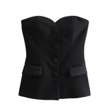 cold weather outfits Amfeov 2024 Spring Summer Sexy Solid Women Suits Fashion Strapless Sleeveless Single Breasted Tops+Folds Mini Shorts Skirts