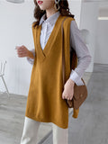 christmas outfit Amfeov Trendy Sleeveless Split-Side Solid Color V-Neck Knitted Vest