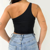 Amfeov Basic Chic One Shoulder Backless Crop Top White Black Asymmetrical Tank Tops Women Sexy Summer Sleeveless Shirt