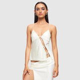 Amfeov  Female Satin Chic Tie Up Hollow Out Crop Top For Women Summer Spaghetti Strap Backless Slim Party Tank Tops Y2K Vest 20