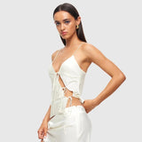 Amfeov  Female Satin Chic Tie Up Hollow Out Crop Top For Women Summer Spaghetti Strap Backless Slim Party Tank Tops Y2K Vest 20