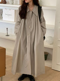 Amfeov Loose Lapel Single-breasted Shirt Dress Trench Coat