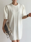 Amfeov Elegant Short-sleeved Knitted White Short Dress