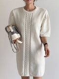 Amfeov Elegant Short-sleeved Knitted White Short Dress