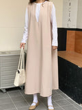 Amfeov Loose V-neck Sleeveless Long Vest Dress