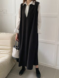 Amfeov Loose V-neck Sleeveless Long Vest Dress