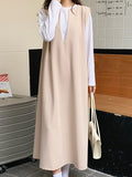 Amfeov Loose V-neck Sleeveless Long Vest Dress